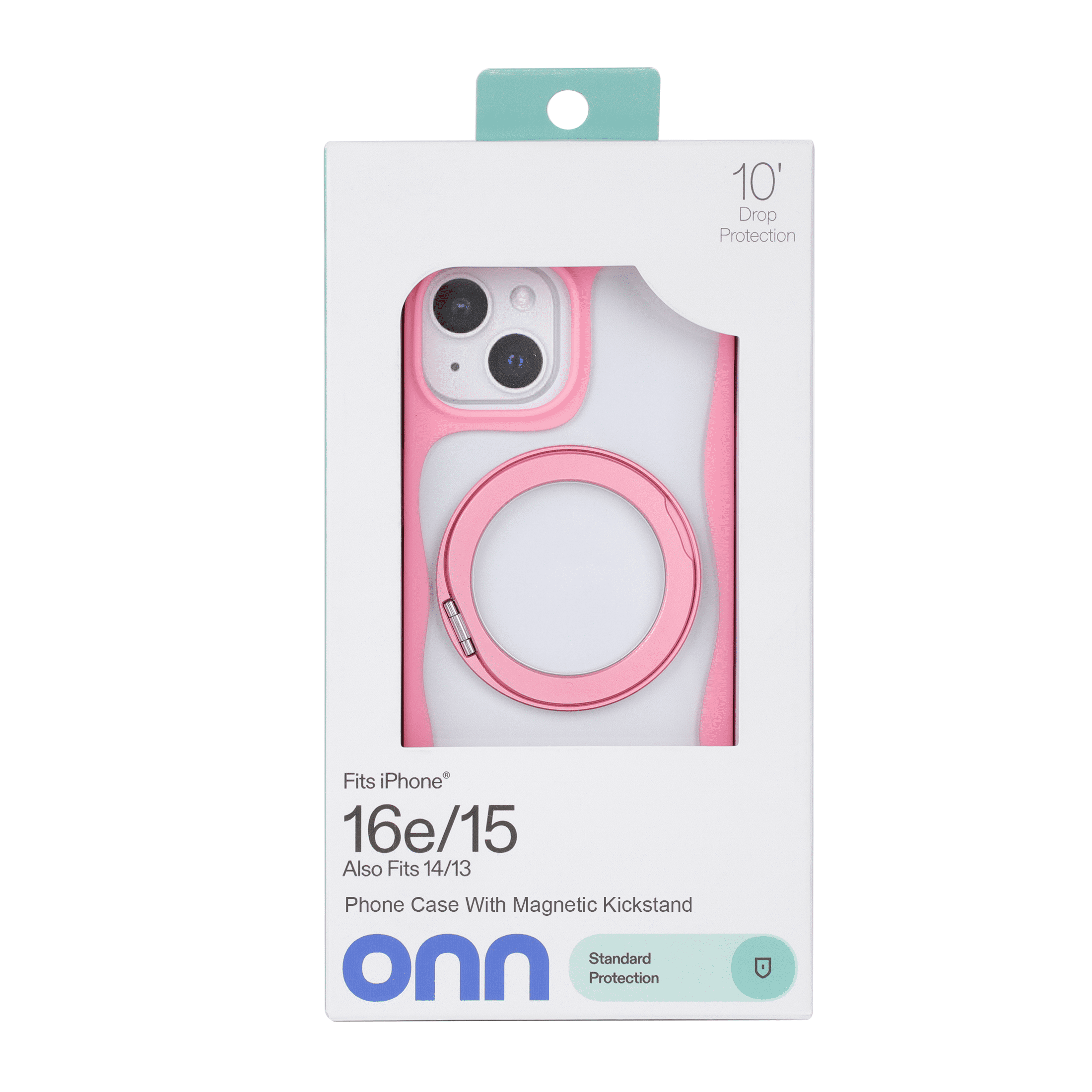 Onn Ringstand MagSafe Compatible Phone Case with 360 Kickstand for iPhone 16E/15/14/13 - Pink