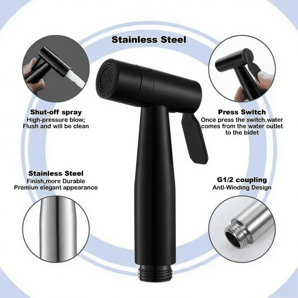 Bidet Sprayer for Toilet,Handheld Bidet Sprayer Kit for Personal Hygiene, Cloth Diaper Cleaning, Easy to Install,Black