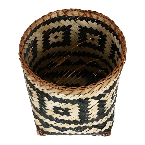 Bote de basura bohemio, diseño de tejido único y hermoso, bote de basura tejido de bambú decorativo para dormitorio, baño, oficina en casa, bote de basura versátil tejido a mano con material engrosado