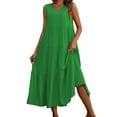 thumbnail image 1 of Vestido elegante de lino con cuello en V para mujer - Dobladillo escalonado, corte holgado, para vacaciones/casual, mezcla transpirable - Diseño de color liso, 1 of 7