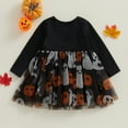 thumbnail image 4 of Fortune Robe en Tulle d'Halloween pour Fillettes 0-4 Ans, Imprimé Citrouille Fantôme, Robe Tutu Patchwork, 4 of 9