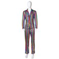 thumbnail image 2 of Traje brillante de actuación genial para escenario de discoteca con diseño de cuadros arcoíris dorados y plateados de Halloween para hombre, 2 of 5