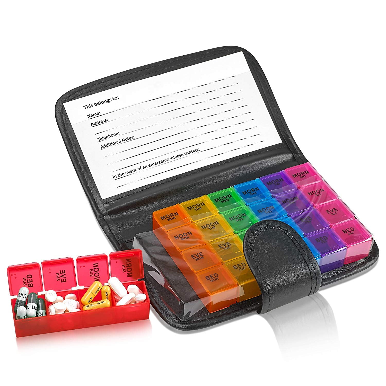 Weekly Travel Pill Organizer Prescription and Medication Wallet Pill
