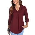 thumbnail image 4 of Avamo Womens 3/4 Sleeve Lapel V Neck Tunic Work Blouse Office Business Shirts Casual Loose Solid Color Tops, 4 of 6