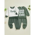 thumbnail image 3 of Baby Toddler Boys Pants Clothing Set, 0 6 12 18 24 Months 2T 3T Long Sleeve Crew Neck Letters Print Sweatshirt with Elastic Waist Sweatpants Infant Outfits, 3 of 9