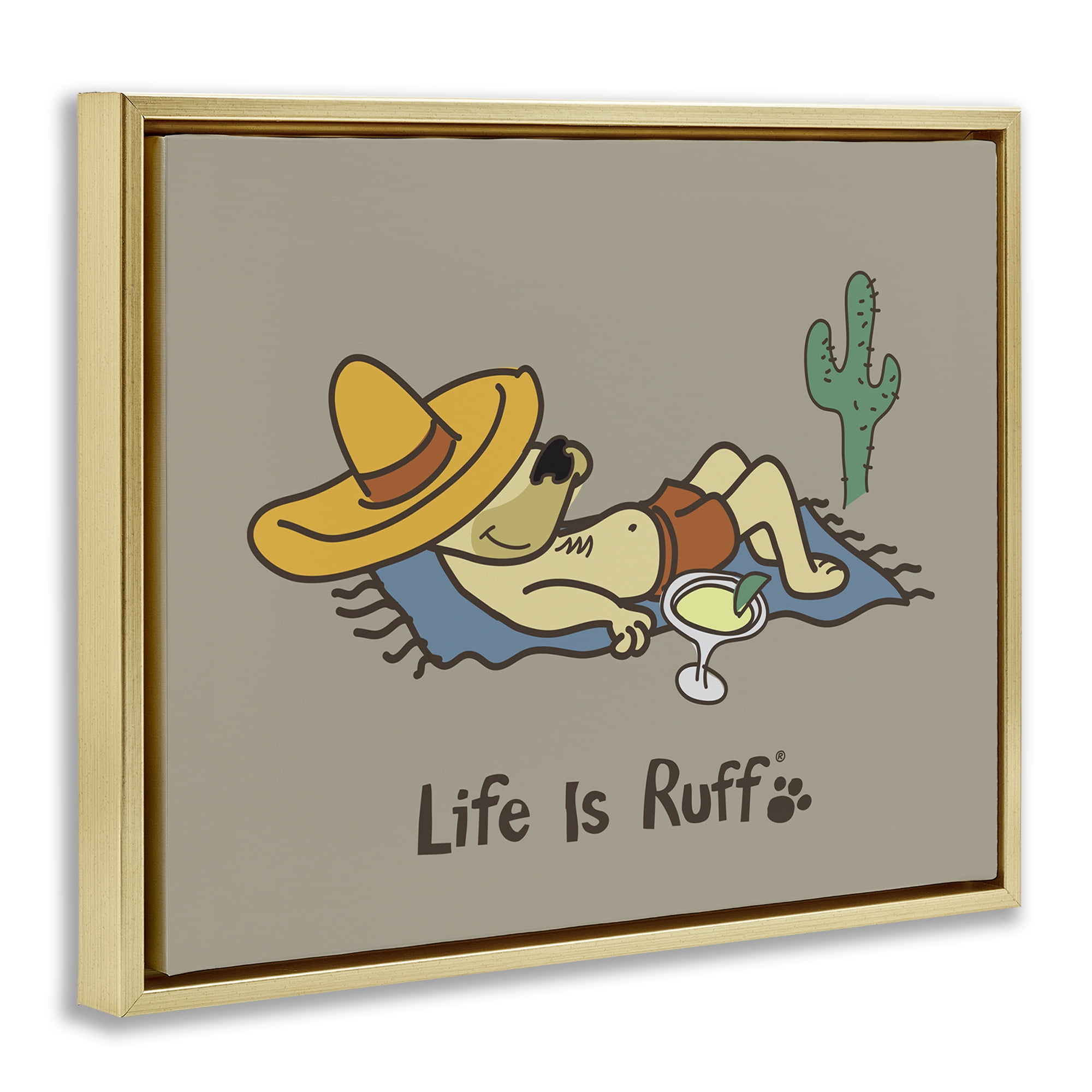 Stupell Industries Siesta Dog in Desert Animals Painting Gold Floater Framed Canvas Art Print Wall Art, 31 x 25