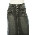 thumbnail image 6 of Be-Girl Women's Long Denim Skirt,Button-Front A-Line Maxi, Raw Hem, Cargo Pockets-SG-89175, 6 of 7