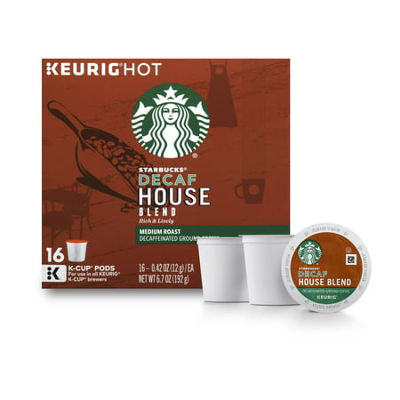 Starbucks Decaf House Blend Medium Roast Single Cup Coffee for Keurig Brewers, 1 Box of 16 (16 Total K-Cup Pods)