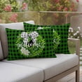 thumbnail image 4 of Welcome Pillow Covers 2 Pack Spring Country Farm Green Boxwood Flowers Wreath Green Plaid Pillowcase Waterproof Outdoor Throw Pillow Cover for Patio Balcony Rectangular Cushion 20”x12”, 4 of 9