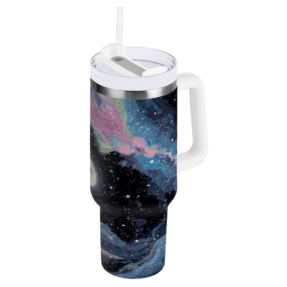 Iauyy Stainless Steel Insulated Tumblers , 40oz/30oz Handle BPA-Free, 8Hour Hot/ 4Hour Cold for Travel Sports Outdoor Camping,Stars Surrounding The Moon