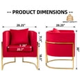 thumbnail image 6 of Velvet Accent Barrel Chairs Set of 2, Modern Arm Club Chair Set with Pillow for Living Room / Bedroom / Guest Reception, Channel Tufted, Gold Finish Base, Red, 6 of 7