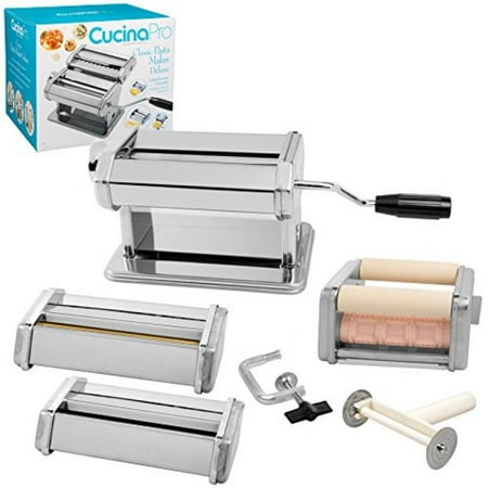 Pasta Machines Clay - Pasta Maker Deluxe Set By Cucina Pro -Includes Spaghetti, Fettucini, Angel Hair, Ravioli, Lasagnette Attachments