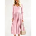 thumbnail image 2 of Womens Long Sleeve Wrap V Neck Midi Sweater Dress: Pleated A-Line Flared Knit Maxi Dress, 2 of 5
