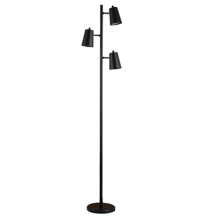 mainstays 62.2 inch led floor lamp with 3 adjustable lights, matte black finish