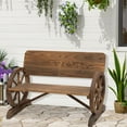 thumbnail image 2 of Outsunny Wooden Wagon Wheel Bench Rustic Design 2 Seater Garden Outdoor Chair High Back Loveseat, 2 of 10