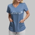 thumbnail image 3 of NIEWTR V Neck Pattern Print Scrub Tops Women Comfortable Durable Medical Uniform Blouses with 2-Pockets(Blue,L), 3 of 4
