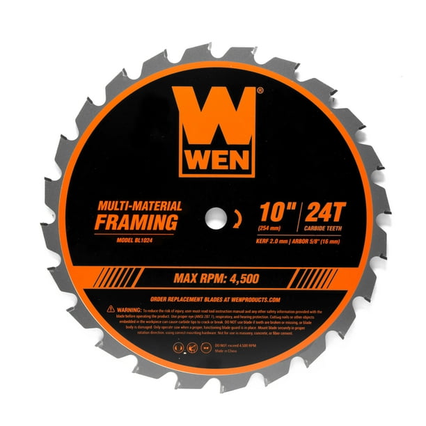 WEN 10Inch 24Tooth CarbideTipped Professional MultiMaterial Framing