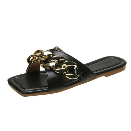 

VerPetridure Women s Heeled Sandals Women s Leisure Vacation Comfortable Cross Flat Chain Beach Slippers