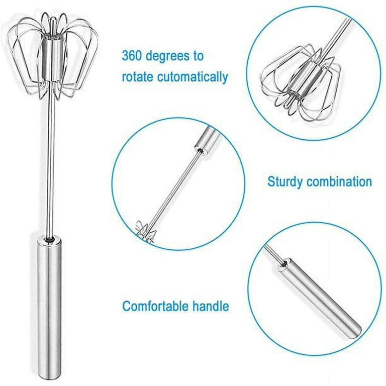 2PCS 10 inch Stainless Steel Whisk Semi-automatic Press Whisk, Wire Whisk,  Hand Push Rotary Blender, Mixer Egg Beater, Whisk for Cooking, Beater