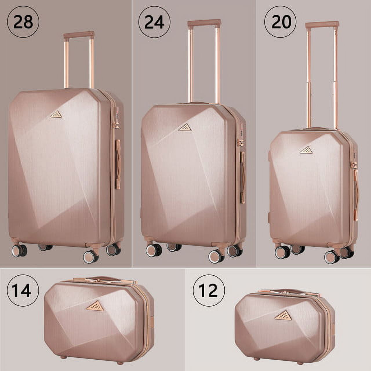 Hikolayae Sunshine Collection Hardside Spinner Luggage Sets in Rose Gold, 5 Piece - TSA Lock