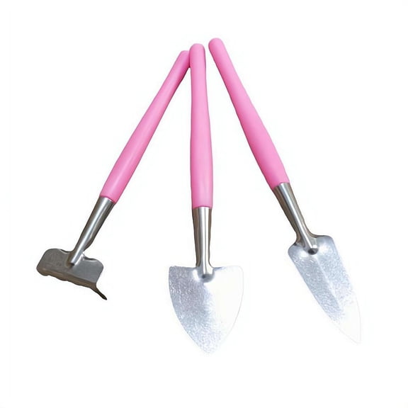 Mini Garden Tools 3-Piece Set, Colorful Plastic Handle Shovel and Rake, Small Metal Gardening Tools for Succulents, Potted Plants and Planting Care