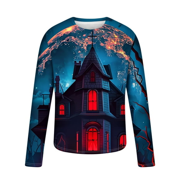 LUOGENLI Male T-shirts for Mens 2025 Mens Shirt Moon 3D Print Long Sleeve Tee Shirts Classic Pattern T Shirt Soft Pullover T-shirts for Men Graphic Tee Easter Light Blue XXXXL