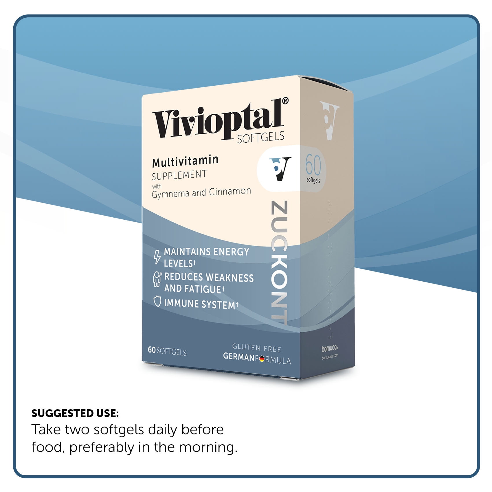 Vivioptal Zuckont 60 Softgels, Gymnema & Cinnamon, Multivitamin & Multimineral, Gluten Free, German Formula