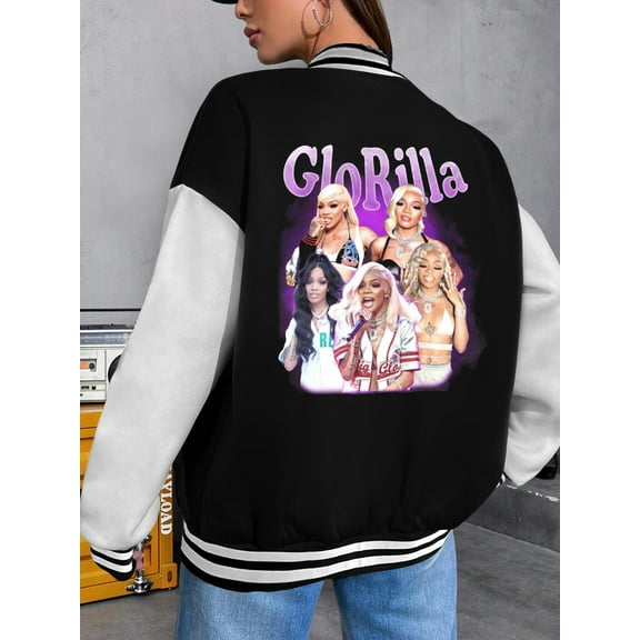 Women's Glorilla Retro Baseball Jacket Hoodie Plus Size Hip Hop Fashion Bomber Jacket
