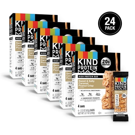 (6 pack) KIND, Gluten Free, Protein MAX Sweet & Salty Caramel Peanut 20 gram Protein Bars 4 Count Cardboard Box