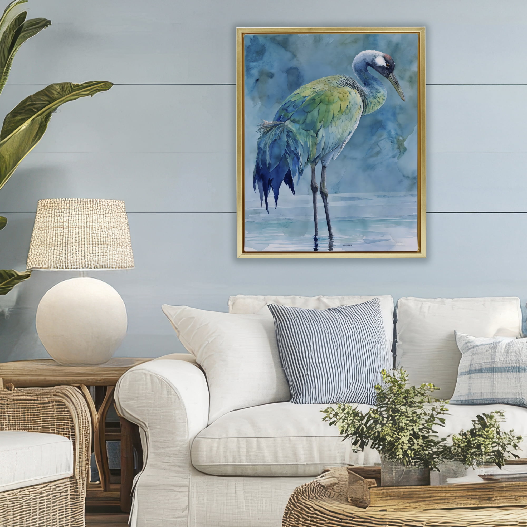 Stupell Industries Turquoise Feathered Coastal Bird Gold Framed Floater Canvas Wall Art, design by Franklyn Gregory