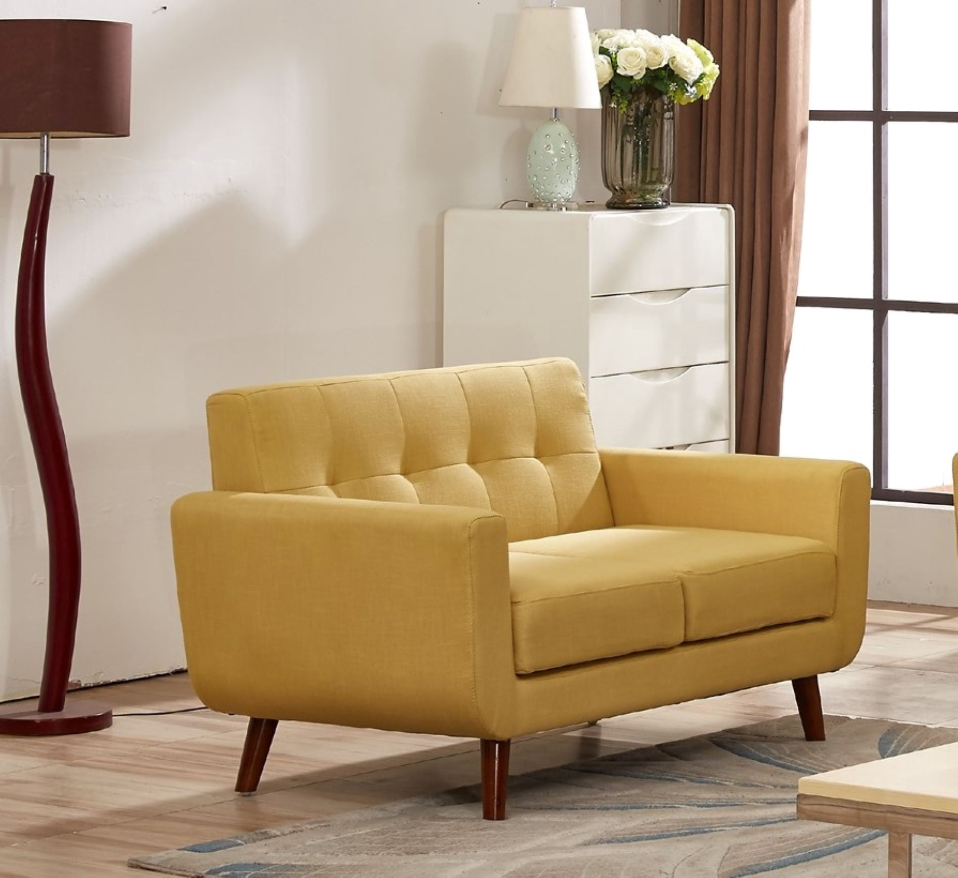 Uspridefurniture Zohaib 51'' Linen Square Arm Loveseat,Yellow