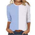 thumbnail image 2 of Honeeladyy 3/4 Sleeve Tops for Women Summer Patchwork Round Neck T Shirts Casual Cute Three Quarter Length Dressy Blouses for Work Office Business (Blue,M), 2 of 5