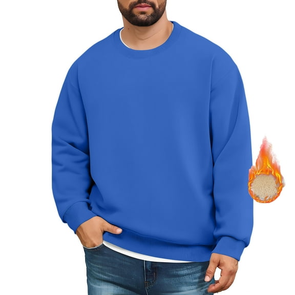 TrdSipl Men's Full Sherpa Lined Crewneck Sweatshirts Thermal Heavy Weight Fleece Pullovers 2025 Winter Chunky Warm Underwear Royal Blue 1 M