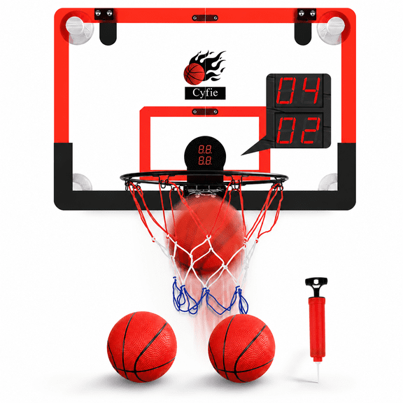 Basketball Hoop Indoor,CYFIE 24" x 16" Indoor Basketball Hoop Over the Door with Scoreboard,Basketball Toys Gifts for Adults Kids Teens Boys Girls,Red