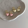 thumbnail image 6 of EOEMY 18K Gold Plated Pink/White Love Heart Huggie Dangle Drop Earrings Womens Jewelry-Pink, 6 of 8