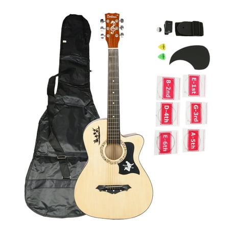 Lowestbest Acoustic Guitar for Starter Beginners, Music Lovers Kids Gift Musical Instrument Guitar for Kids, Wood Color Basswood Practice Guitar Set for Child Boys
