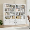 thumbnail image 3 of Homfa Double Row 6-tier Bookcases Floor Standing, 71 in Tall Bookcase Bookshelf with 4 Drawers and 8 Display Cubicles, for Home Office Living Room, White, 3 of 7