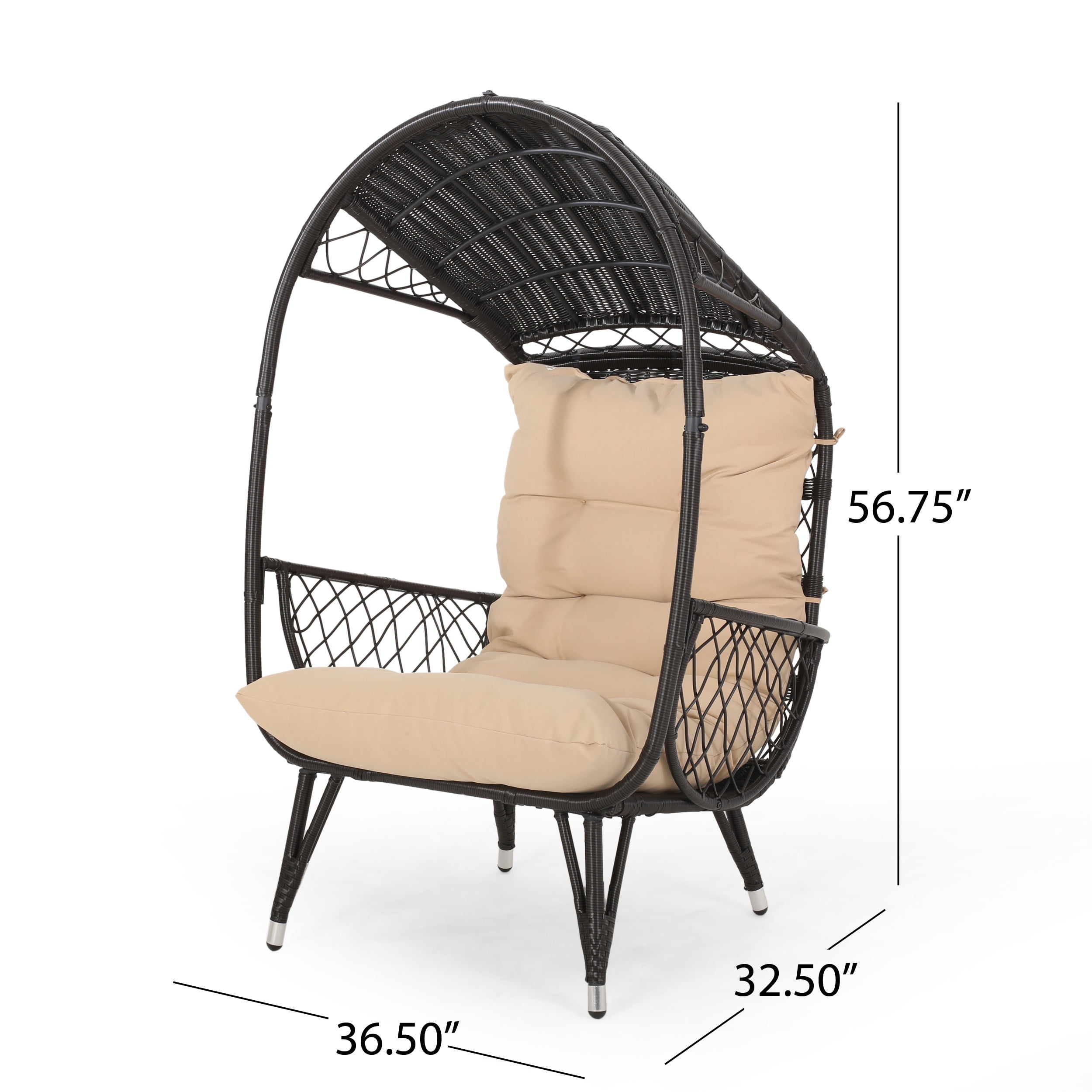 Outdoor Standing Basket Style Leisure Chair, Wicker Weave Single Relaxing Seat for Patio Garden, Button and Beige