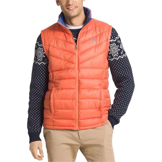 IZOD Mens Apex Quilted Jacket, Orange, Large