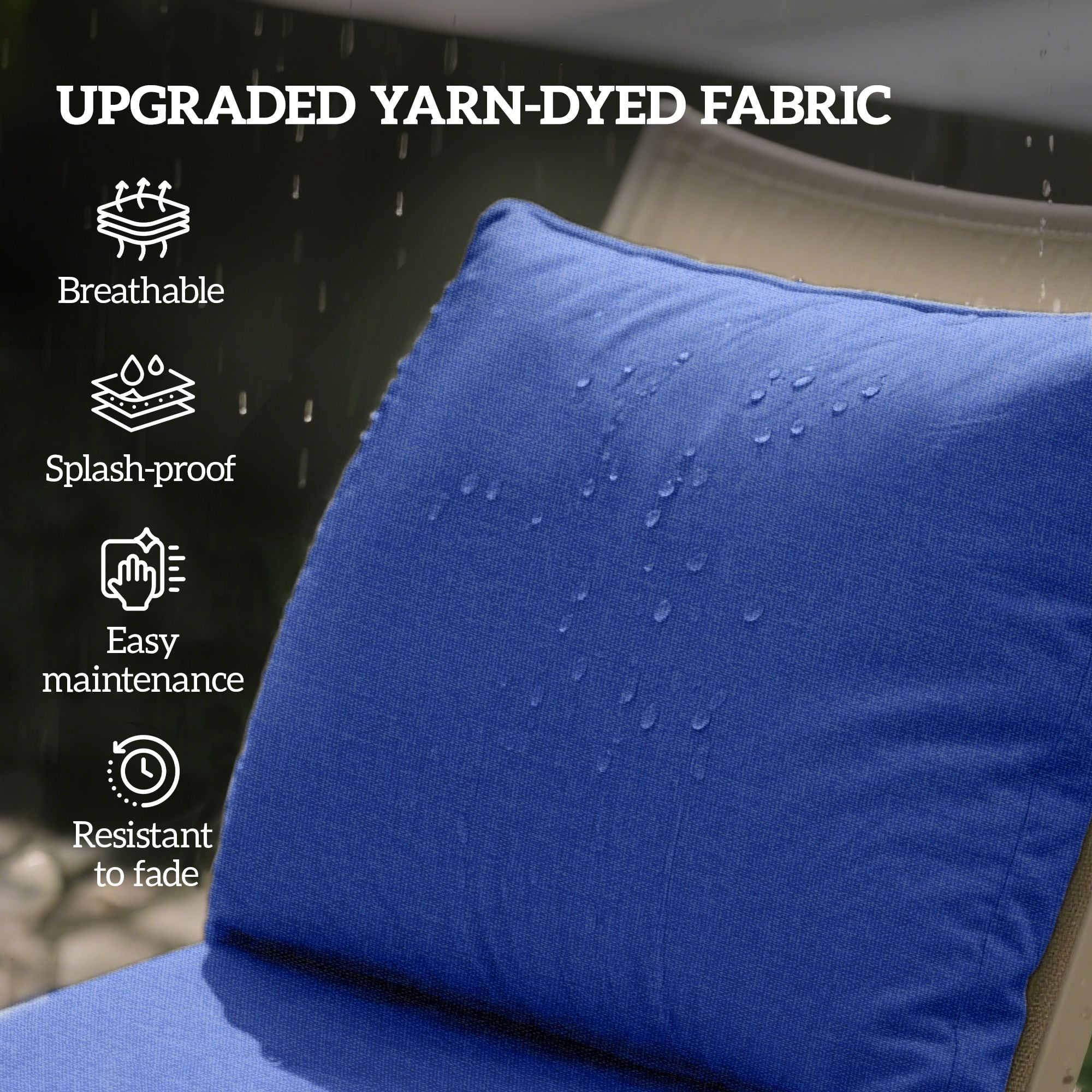 Outsunny Set of 2 Patio Chair Cushions with Seat & Backrest, Navy Blue Fade-Resistant Yarn-Dyed Fabric Replacement Cushions for Garden, Poolside, and Outdoor Lounge Chairs