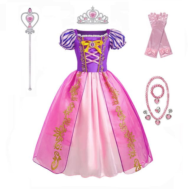 Vestido de princesa Rapunzel para niñas de Disney, cumpleaños, carnaval, fiesta de Halloween, ropa elegante para niñas, disfraz de Cosplay enredado, Set5-6T 130 Gao Jinjia LED
