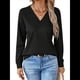 thumbnail image 2 of Blusas de Punto Gofre para Mujer, Blusas Casuales de Larga con Farol, Cuello en V, Camisetas Oversize. Negro M, 2 of 8