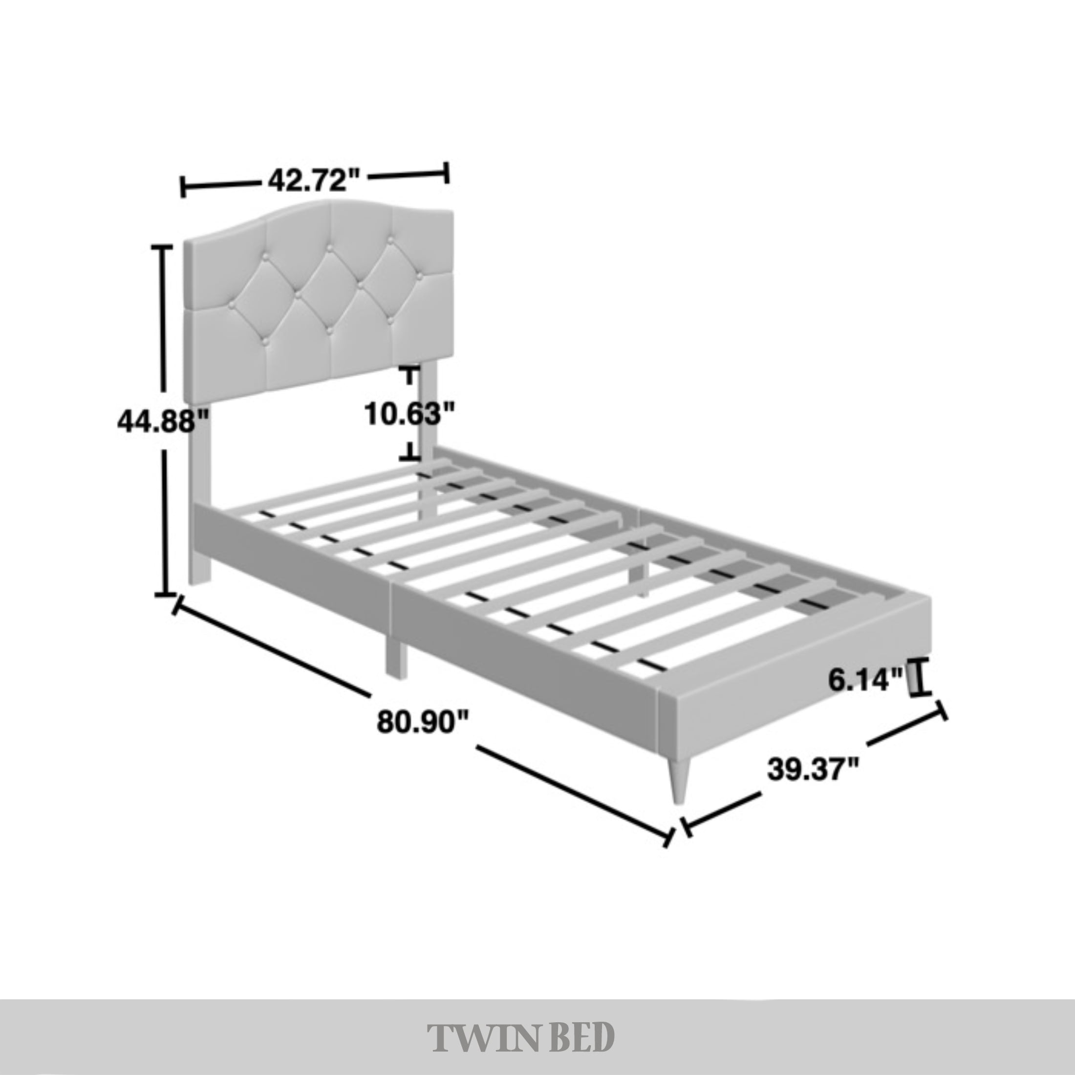 Castle Place Button Tufted Linen Upholstered Platform Bed, Beige, Twin