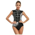 thumbnail image 3 of Choomomo Women One Piece Shiny Rhinestone Athletic Gymnastics Leotards Color Block Figure Ice Skating Costume Black S, 3 of 6