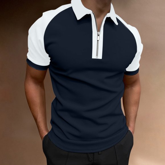 Mens Polo Shirts with Collar Male Summer Solid Patchwork T Shirt Turn Down Collar Raglan Sleeve Tops Big and Tall Polo Shirts for Men Navy
