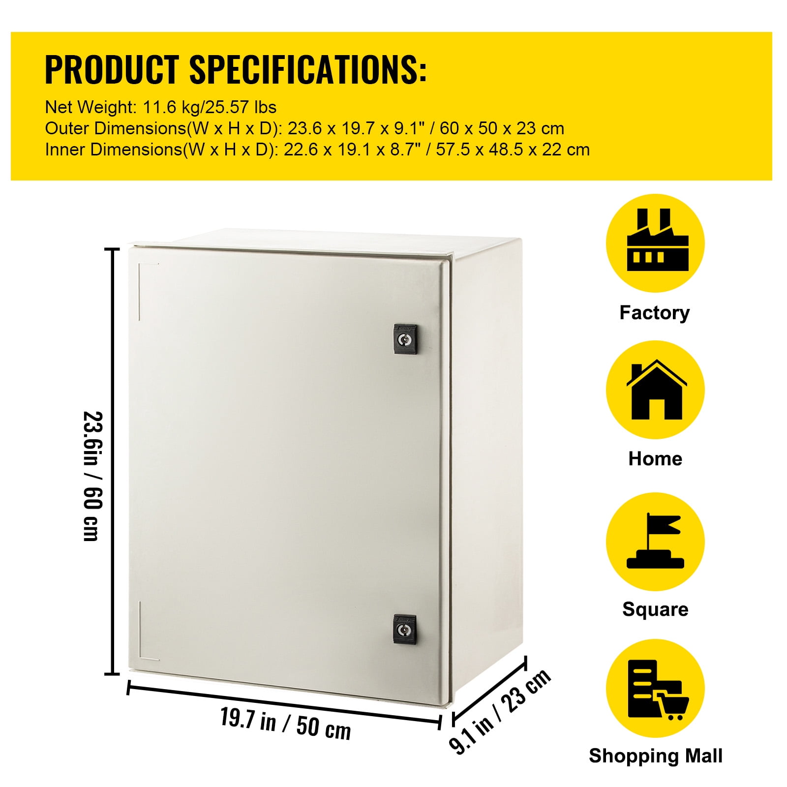 KFFKFF NEMA Enclosure in Steel, Dimensions 24x20x9'', NEMA 4X Fiberglass Electrical Housing, IP66 Rated for Resistance Against Water and Dust, Appropriate for Exterior and Interior Applications