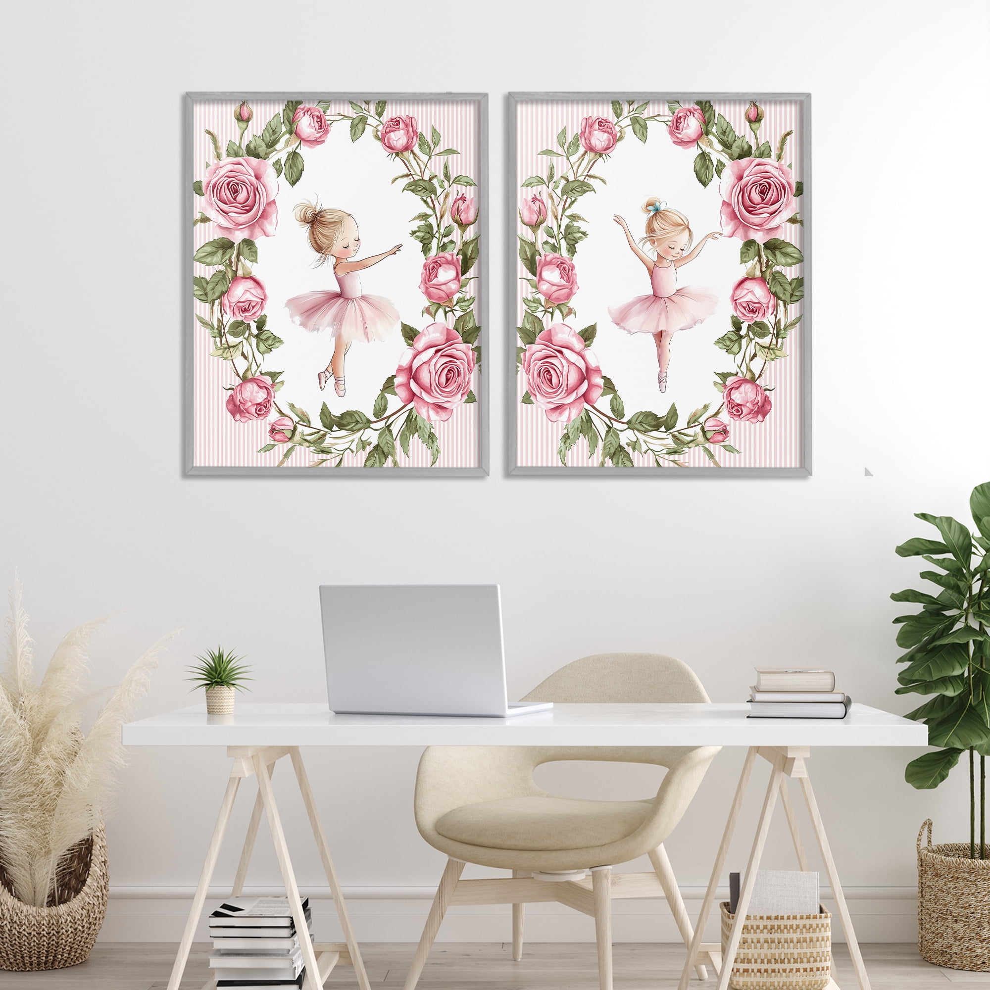 Stupell Industries Little Rose Dancers 2 Piece Gray Framed Giclee Art Set, design by Christine Simpson Art
