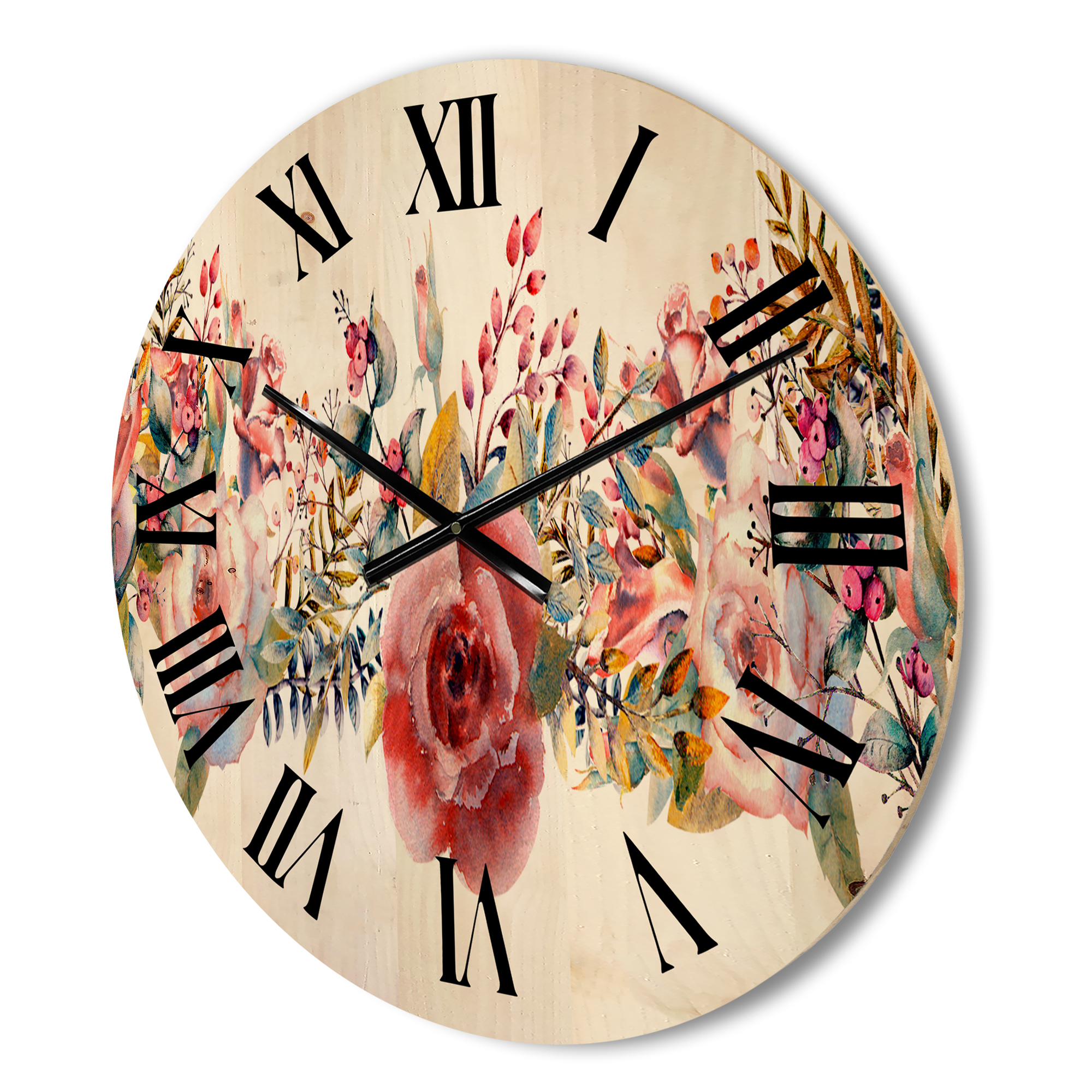 Designart 'Wildflower and Pink Roses' Farmhouse Wood Wall Clock