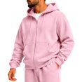 thumbnail image 2 of Rexolia Mens Full Zip Hoodie Long Sleeve Solid Color Plain Hooded Sweatshirt Casual Track Jacket Fall Spring Lightweight Pink S, 2 of 5