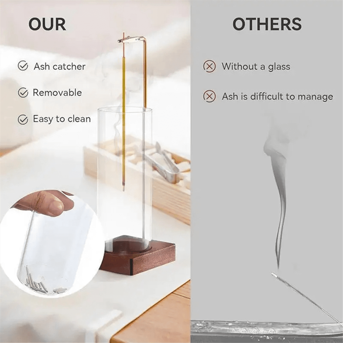 2PCS Incense Holder Yoga Timer Aromatherapy Stand Incense Anti-Ash Flying Incense Burner for Sticks with Removable Glass